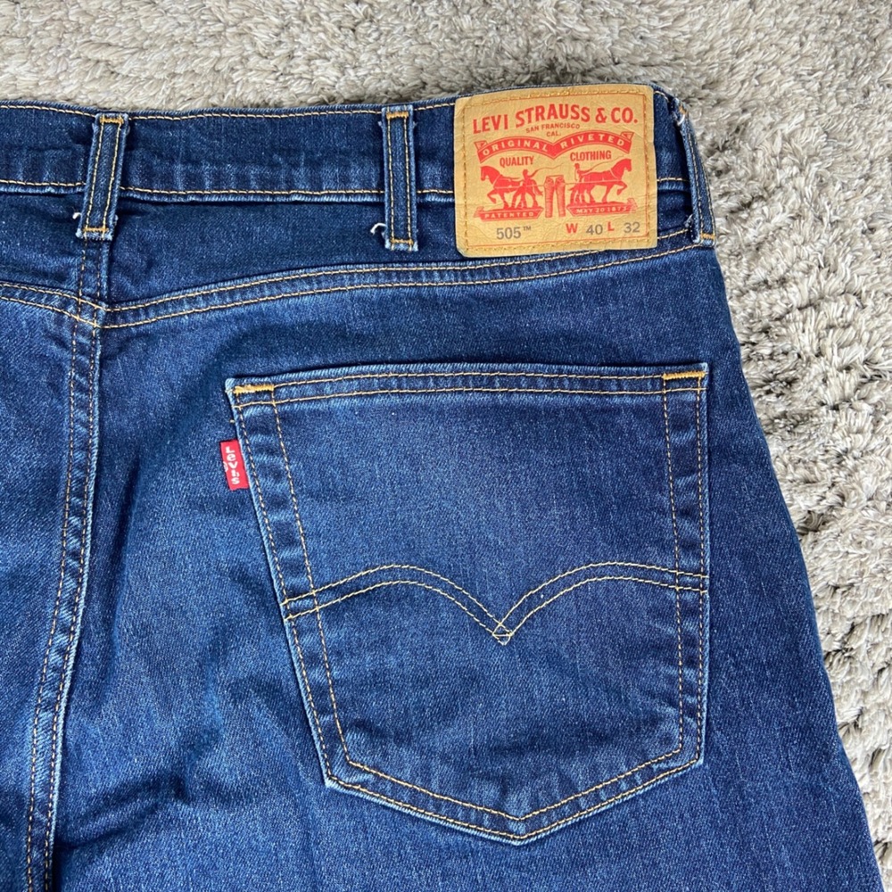 Levi's 505 Jeans Mens 40x32 Blue Denim Straight Leg Stretch Classic Workwear